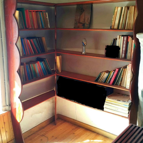 Vintage handmade bookshelf of solid wood with 160+ used books