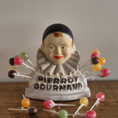 Pierrot Gourmand antique confectionery counter display bust
