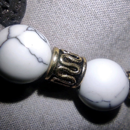 Howlite and Lava Stone Bracelet new with elephant bead