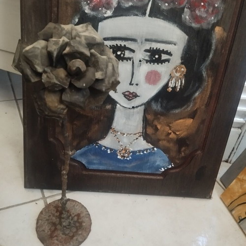 Metal rose decorative piece used, handmade, 35 cm