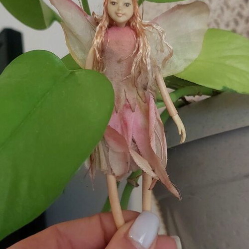 Vintage pink fairy figurine, handmade