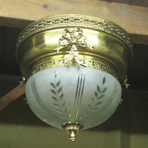 Brass ceiling light used with cut glass