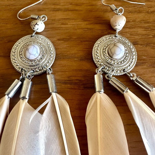 Boho earrings with feathers and stones like new