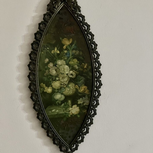 Old wall decoration with genuine bronze frame, Italian 1950s