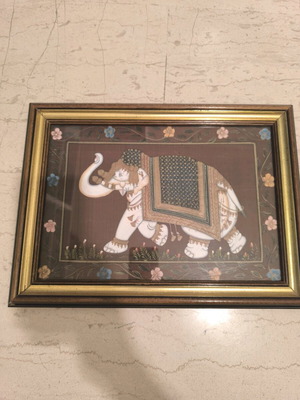 Vintage Indian elephant painting on silk used, handmade