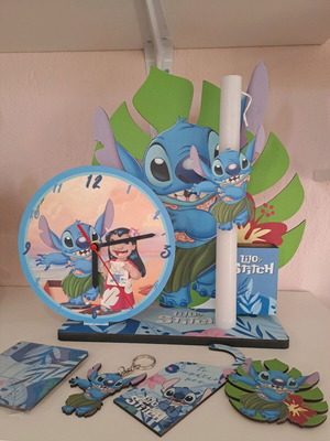 Stitch candle set new with clock, pencil holder, keychain and decorations