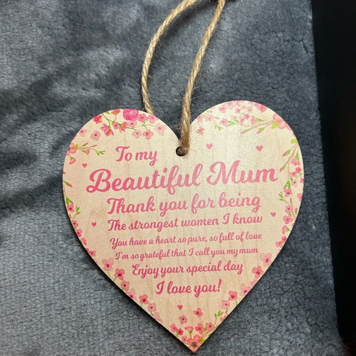 Gift set for mom new, gold necklace and wooden heart