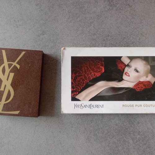 Yves Saint Laurent vintage makeup set used, eyeshadow palette & lipstick sample