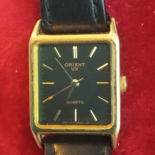 Orient VX tank quartz watch Japan, vintage, leather strap