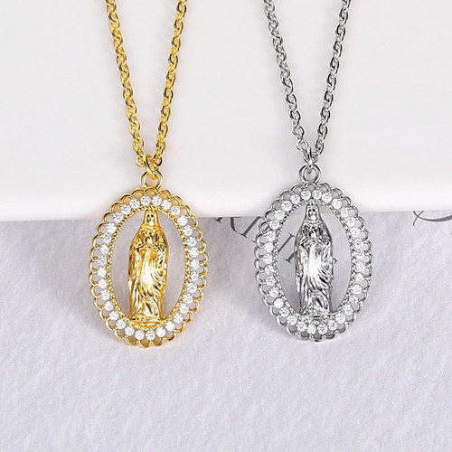 Virgin Mary Necklace with Zircon Stones, 2 Models