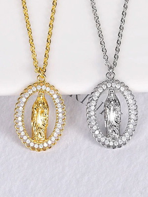 Virgin Mary Necklace with Zircon Stones, 2 Models