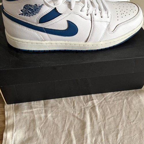 Jordan 1 Mid sneakers, white and blue, size 45