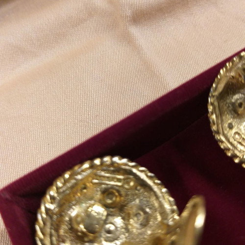 D' Orlan earrings used, Byzantine-Etruscan design with colored rhinestones