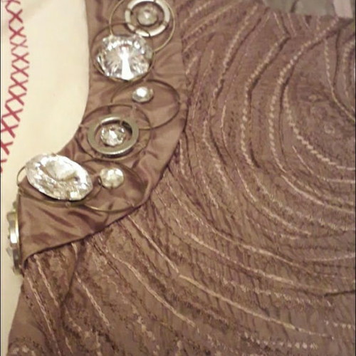 Dress used brown, 100% silk with crystals, size S