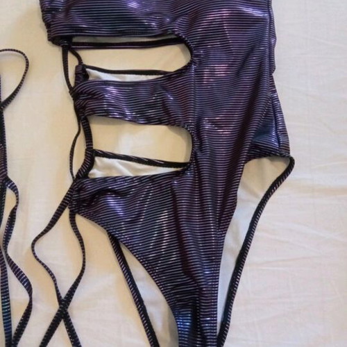 Shein one-piece swimsuit like new purple metallic with side cutouts