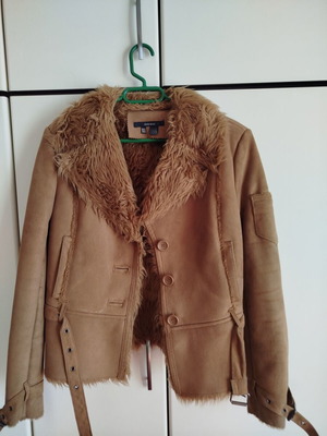Suede coat with fur Zara like new, size M, beige
