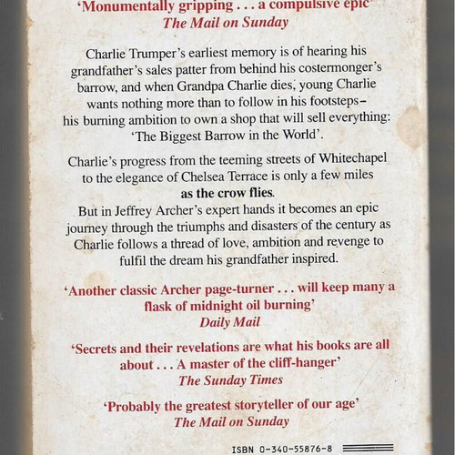 As The Crow Flies by Jeffrey Archer used hardcover book in English
