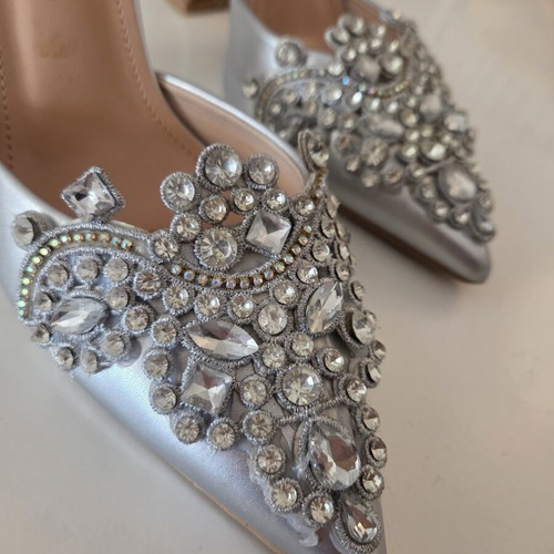 Silver Crystal Embellished Slingback Pumps like new