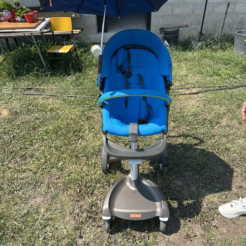 Stokke Xplory baby stroller blue with bag and umbrella