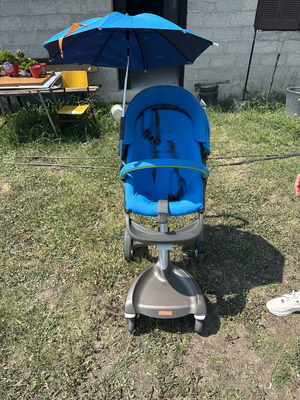 Stokke Xplory baby stroller blue with bag and umbrella