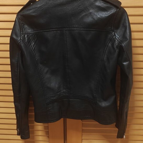 Mango Genuine Leather Biker Jacket used, black, size S