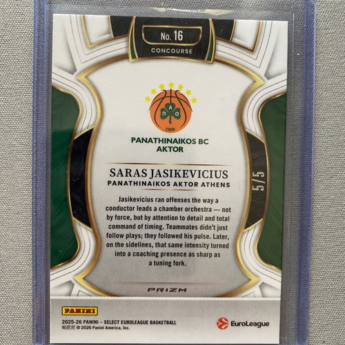 Saras Jasikevicius 2025-26 Panini Select EuroLeague #16 Concourse Spectris Green Prizm FOTL
