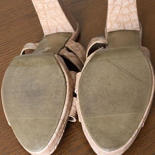Andrés Machado Nude Croco Mules size 44 like new with 11 cm block heel