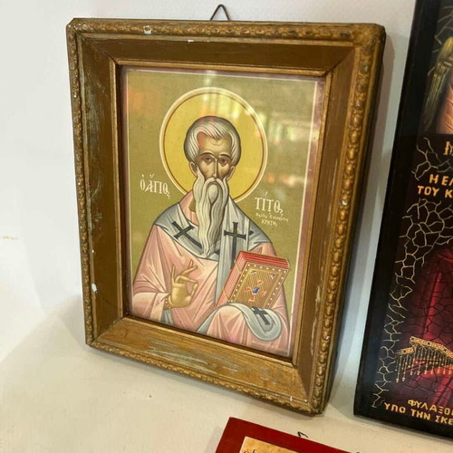 Set of 3 printed religious icons, 17 & 19x15 cm