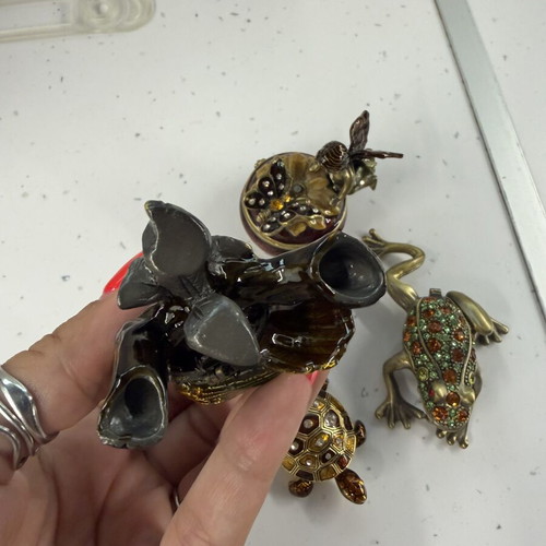 Vintage Handcrafted Trinket Box Collection with Bird, Fairy, Turtle & Frog