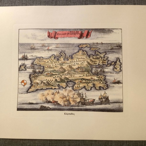 Two collectible hand-colored engravings of Karpathos and Kythera like new