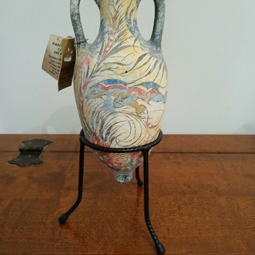 Handmade Minoan amphora replica like new with display stand