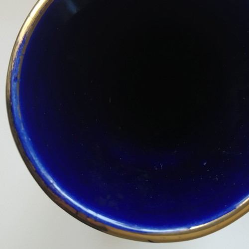 B H Geschenke cobalt blue vase used, hand-painted
