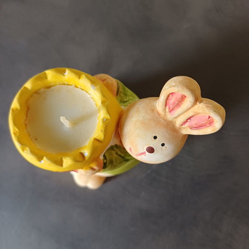 Ceramic Easter candle holder bunny with white candle like new