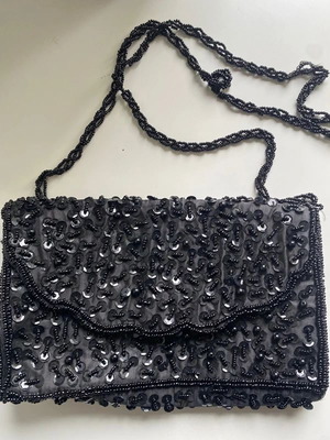 Women's evening bag like new with beads, shoulder, black