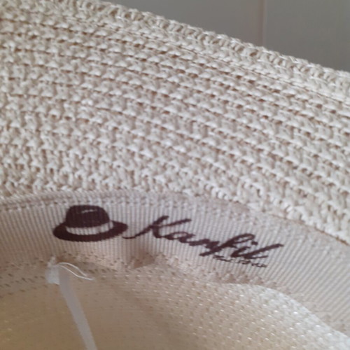 Karfil Straw Hat like new, beige with dark blue bow, size L