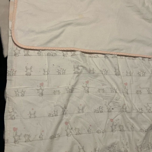 Crib bumper set, thin fleece blanket and fleece cover like new, pink with bunny
