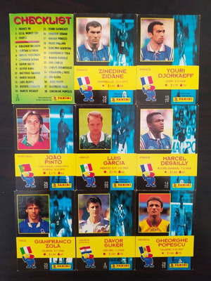 Συλλεκτικές κάρτες Panini World Cup 1998 μεταχειρισμένες, σετ 9 τεμαχίων