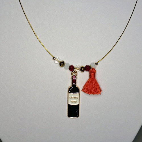 Handmade necklace with wine bottle and tassel new