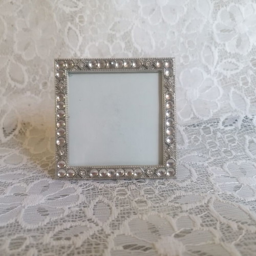 Elegant small photo frame silver with clear rhinestones