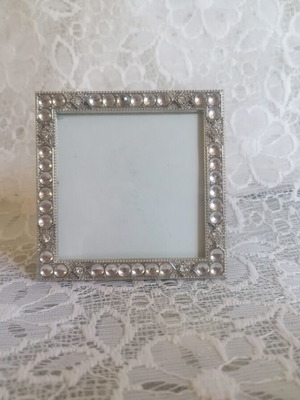 Elegant small photo frame silver with clear rhinestones