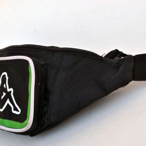 Kappa Vintage Black Waist Bag used with Multiple Compartments Y2K