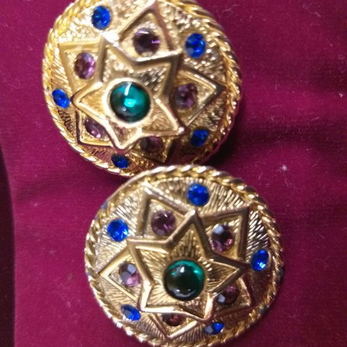 D' Orlan earrings used, Byzantine-Etruscan design with colored rhinestones