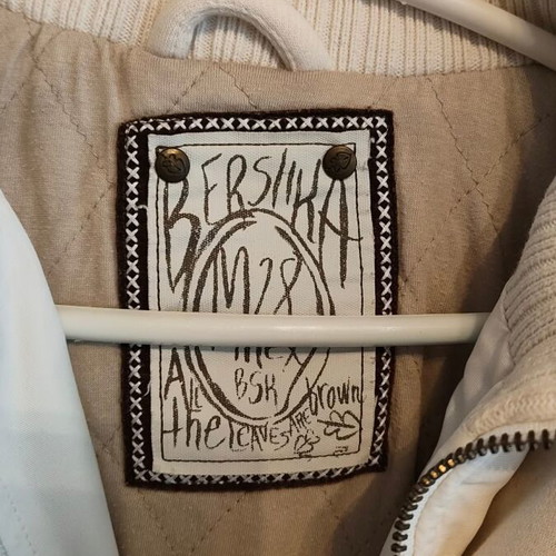 Bomber Jacket Cream Fabric with Lining and Hood like New