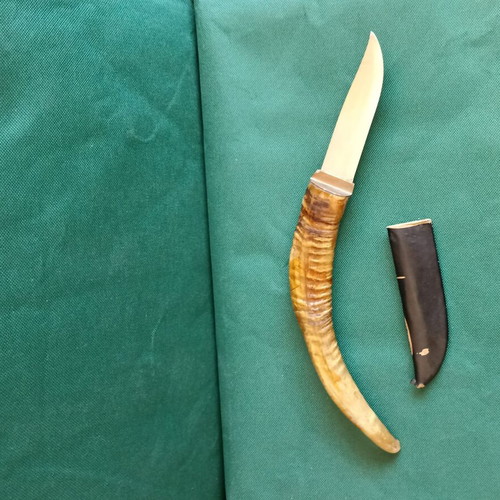 Vintage Cretan Knife Antique with Natural Goat Horn Handle and Mantinada like new