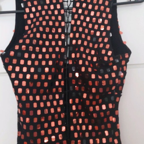 On Line top used, black with sequins