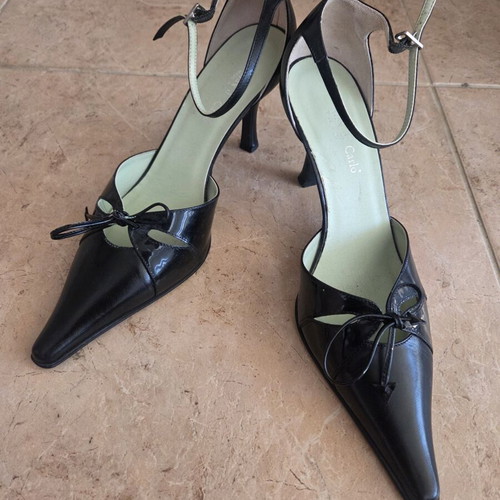 Max de Carlo Black Leather Slingback Heels used, size 38
