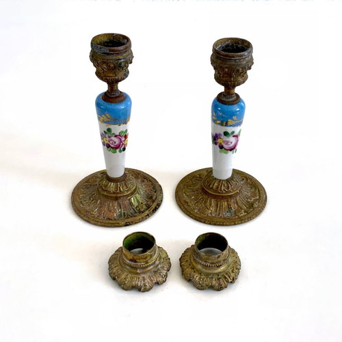Bronze French vintage Sèvres style candlesticks used