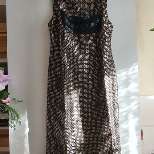 CLOO Dress New With Embossed Pattern, Size L, Beige-Black