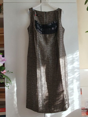 CLOO Dress New With Embossed Pattern, Size L, Beige-Black