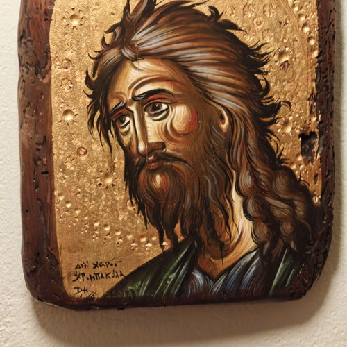 Handmade icon of Saint John the Baptist by Christos Bakolas